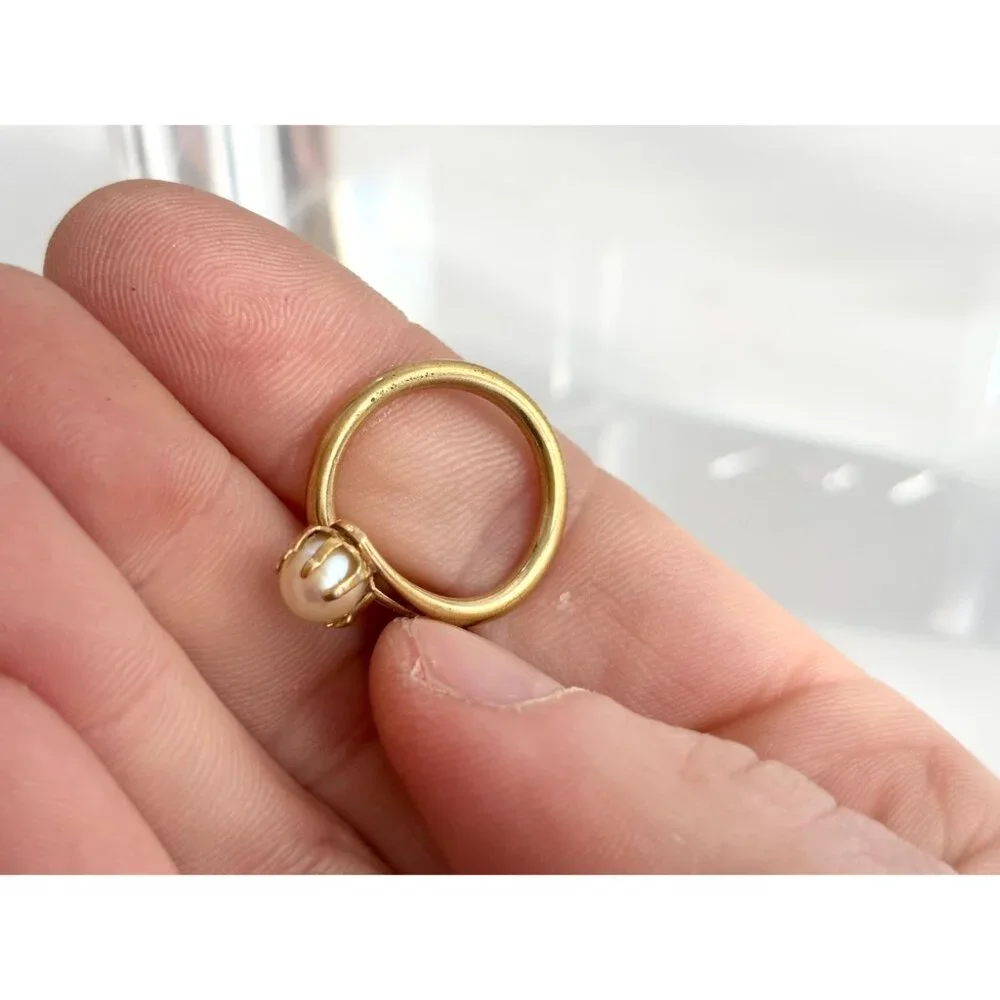 Faux Pearl Wrap Adjustable Gold Toned Costume Jewelry Vintage Ring - sz 4.25 - Picture 11 of 16